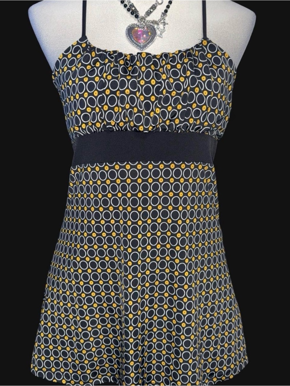 Y2K Women’s Tank Top with Black, White and Yellow Dot Pattern